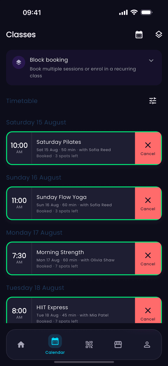 Book a class in two taps